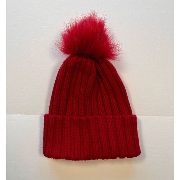 Athleta Ribbed Pom Pom Beanie Wool Blend Hat Candy Red NWOT 1 Size Style 511177 - Picture 3 of 9